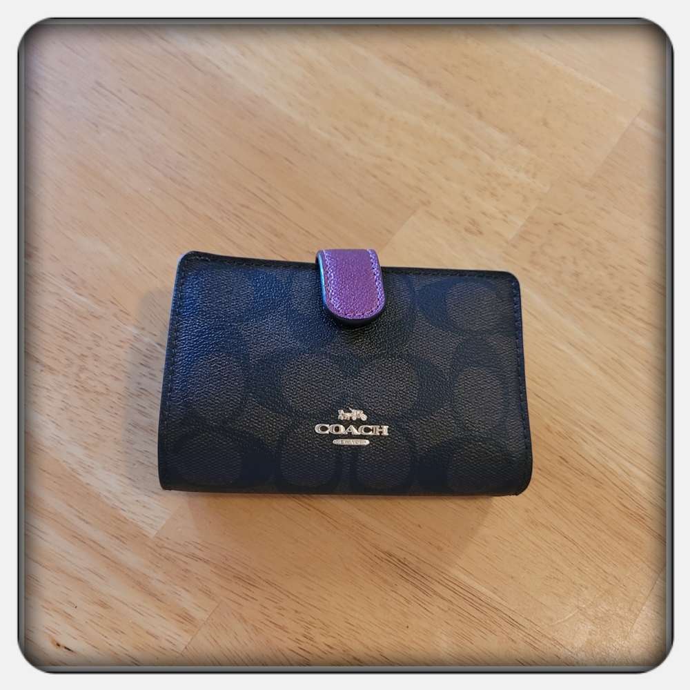 EUC Coach Brown Metallic Berry Medium Corner Zip Wallet